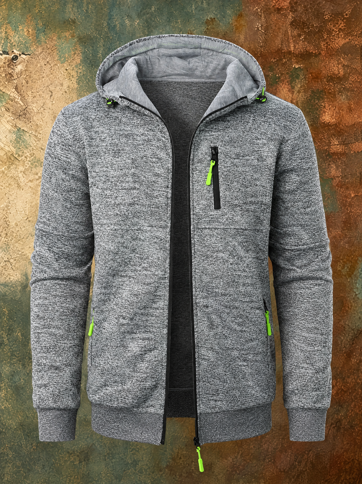 FINBAR full-zip hooded knit jacket in Light Gray