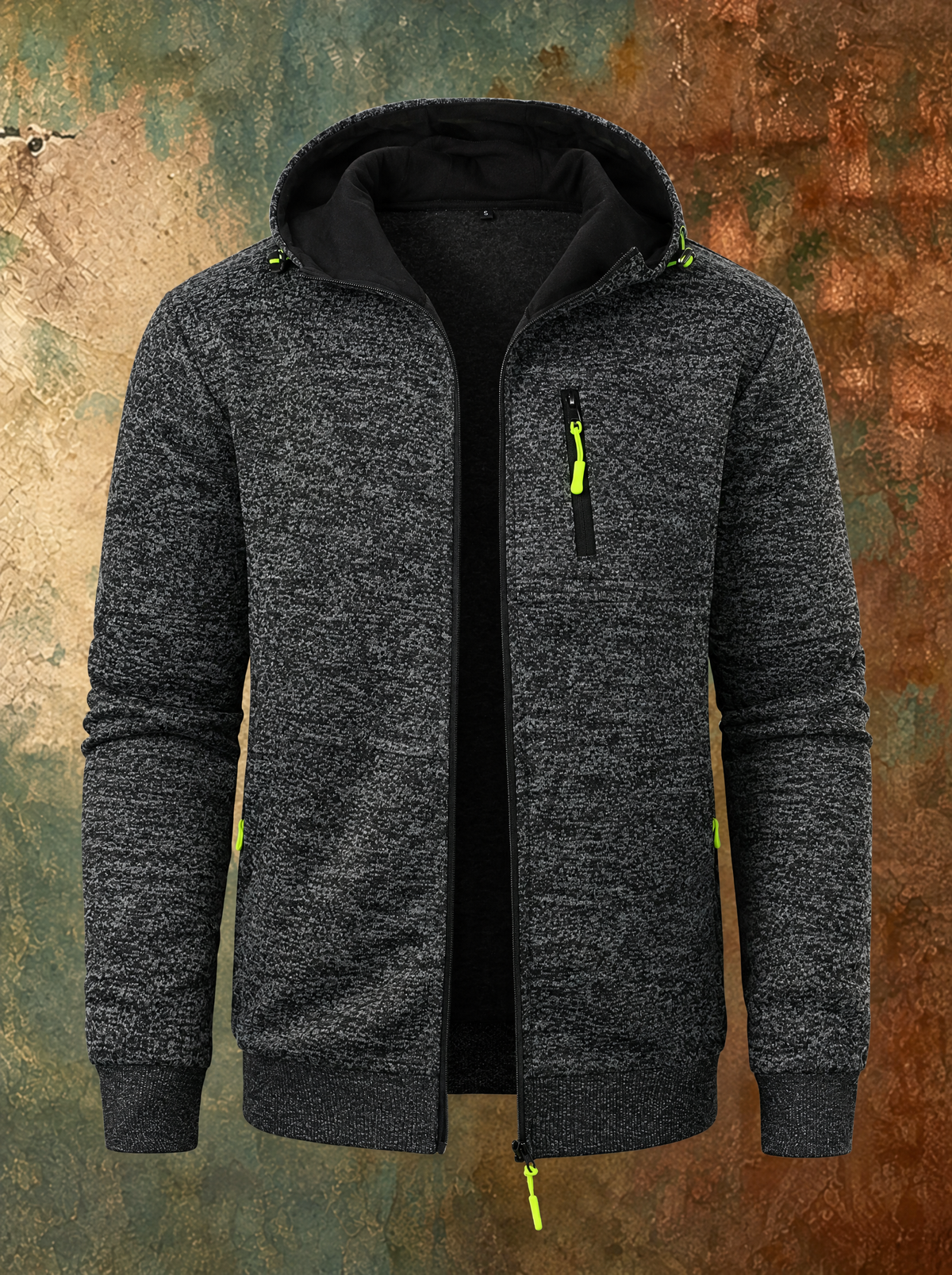 FINBAR full-zip hooded knit jacket in Dark Gray