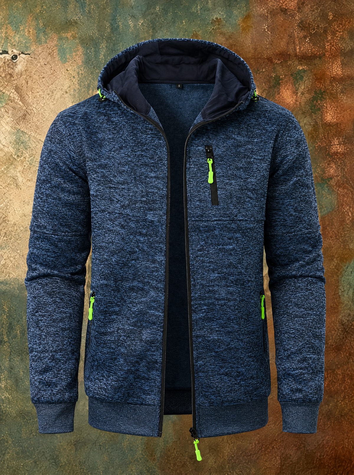 FINBAR full-zip hooded knit jacket in Navy