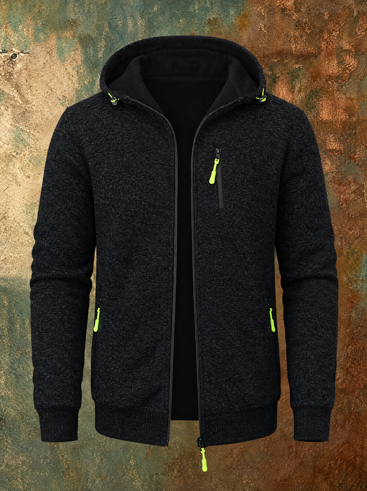 FINBAR full-zip hooded knit jacket in Black