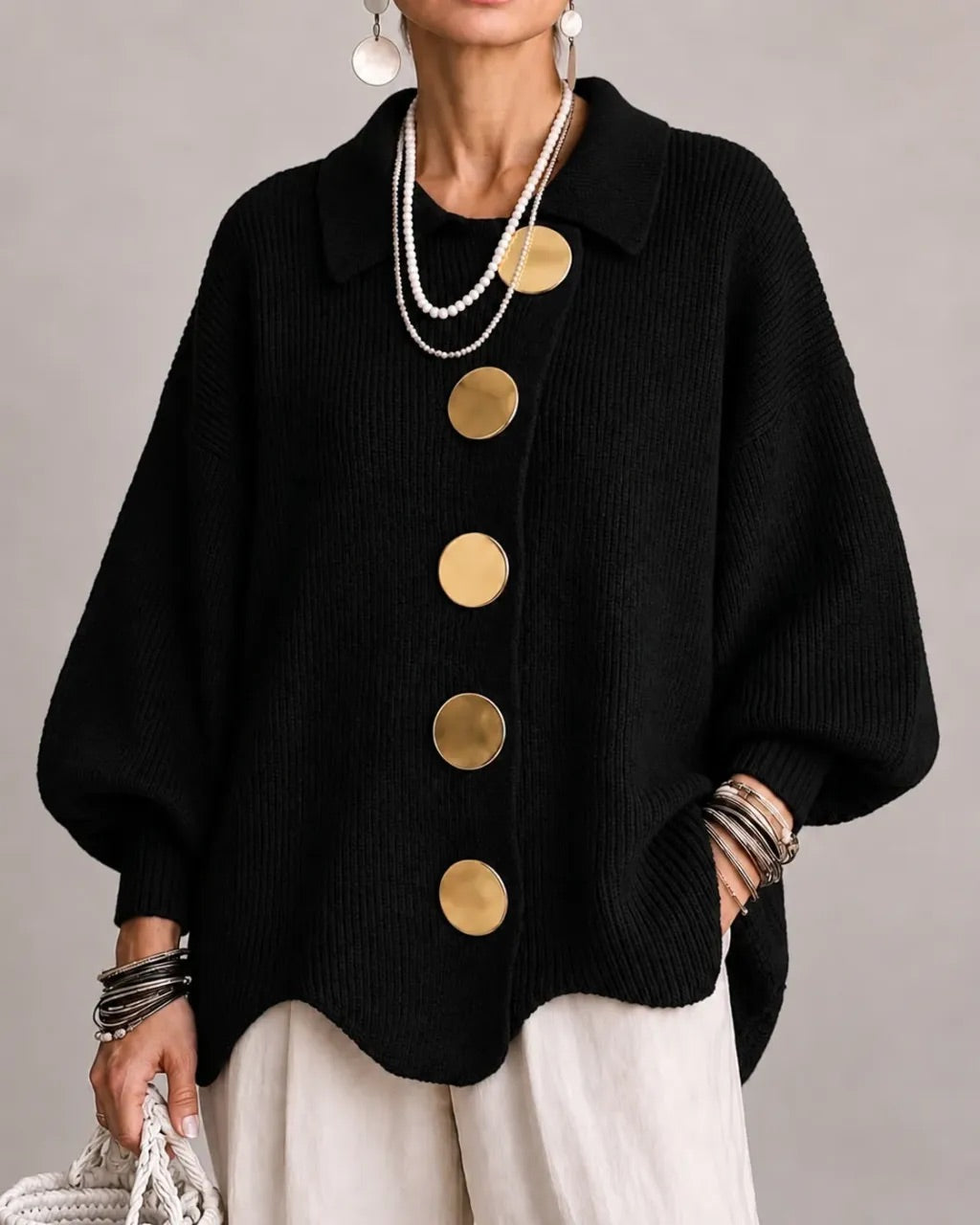 ADELAIDE | Oversized collared button cardigan