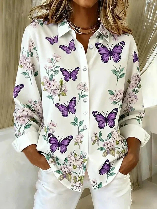 PRISCILLA | Butterfly print button shirt