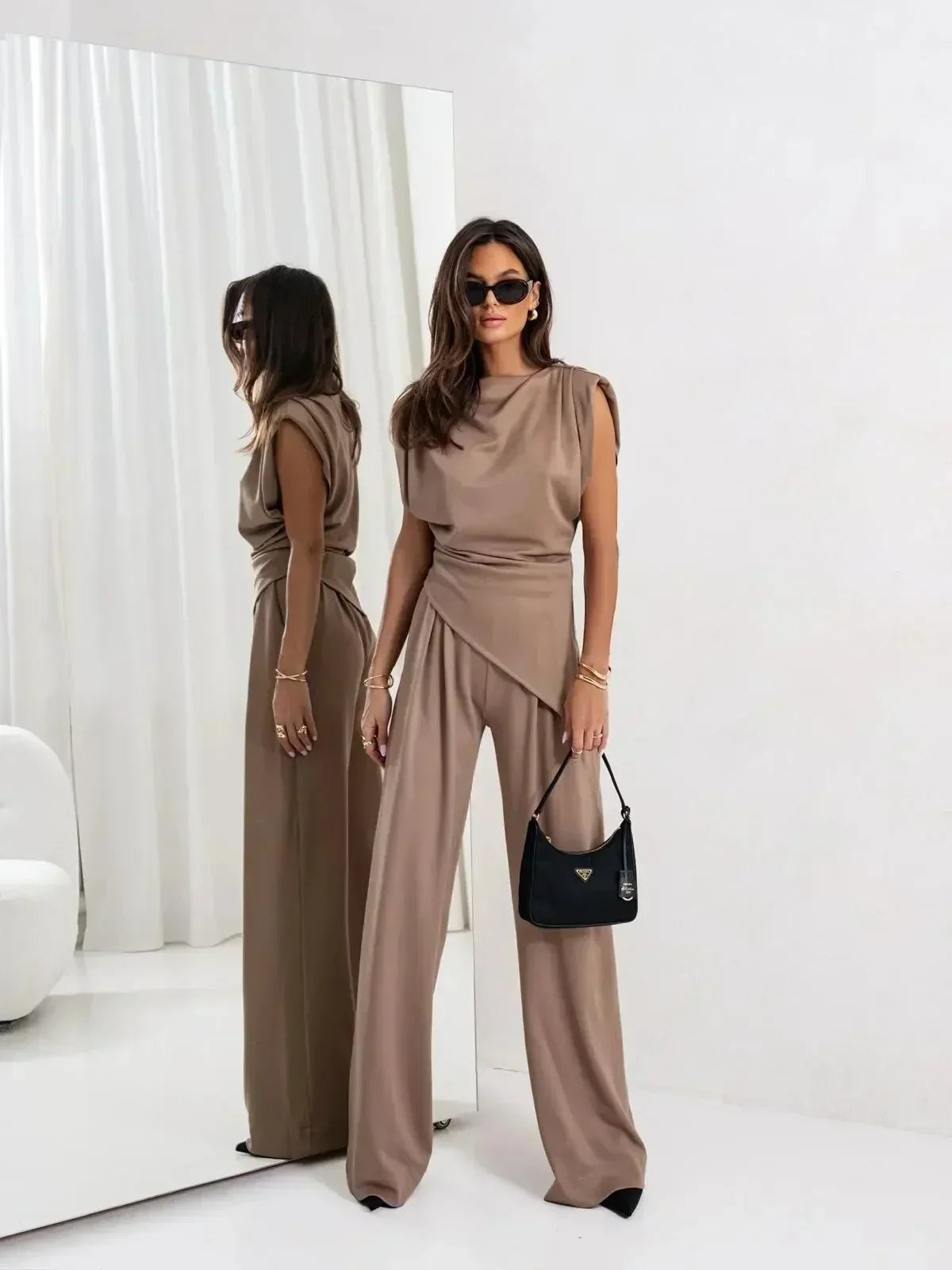 DIANE | Draped top with wide-leg trousers
