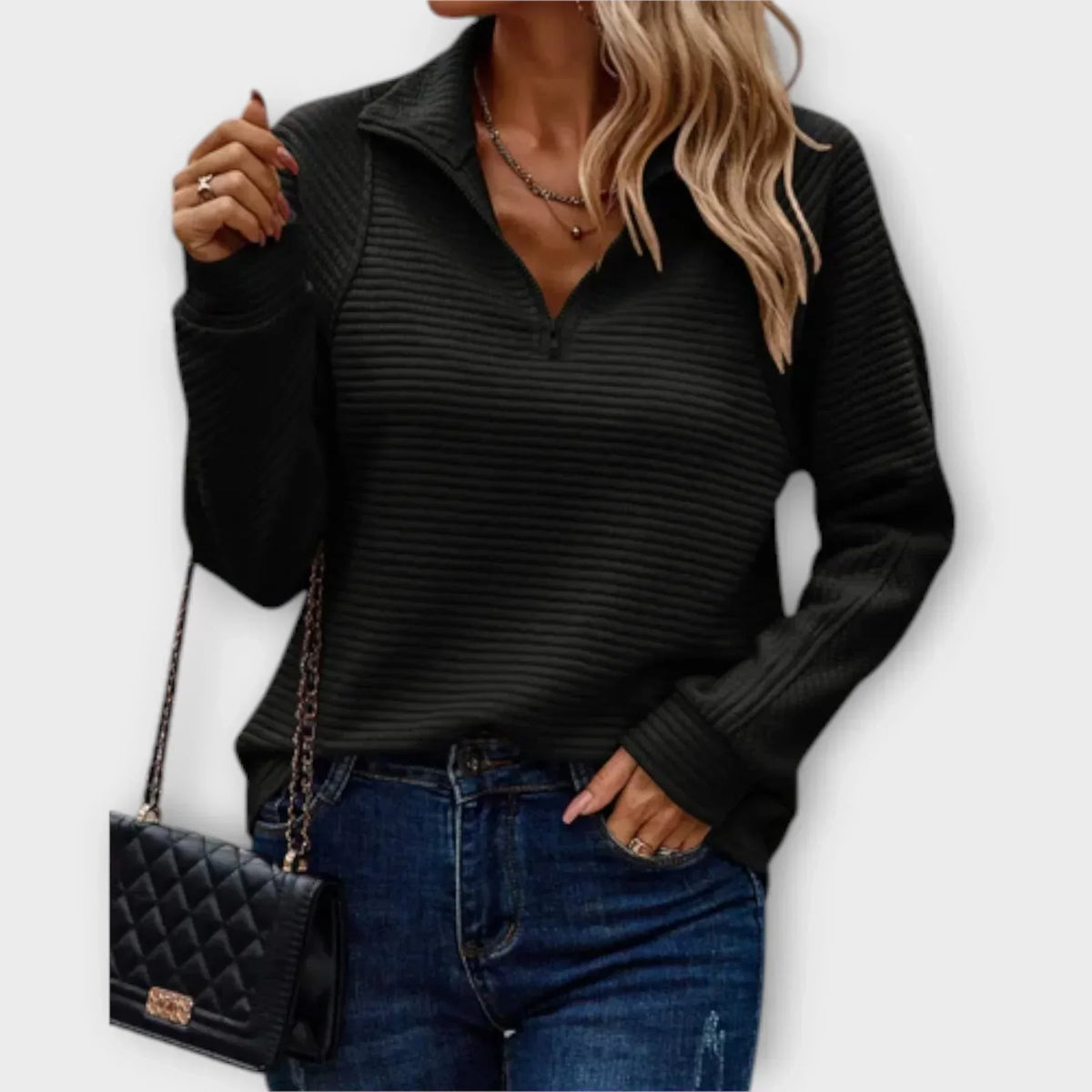 NORA | Half zip that opens to a V