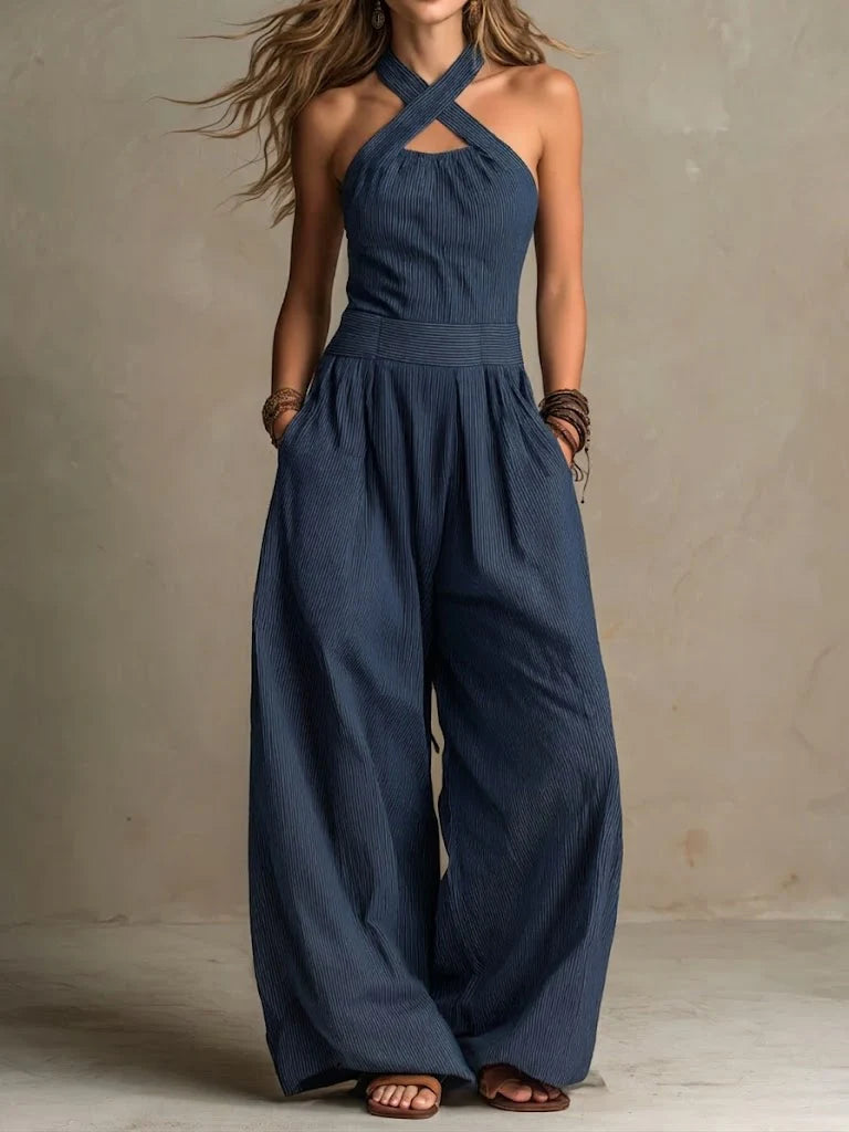 MARIANNE | Cross-neck jumpsuit with a waist panel