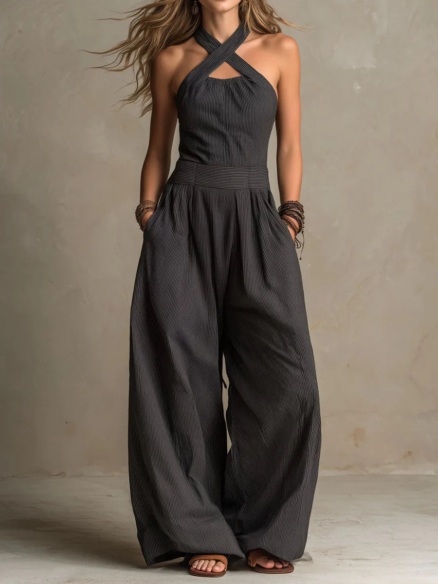 MARIANNE | Cross-neck jumpsuit with a waist panel