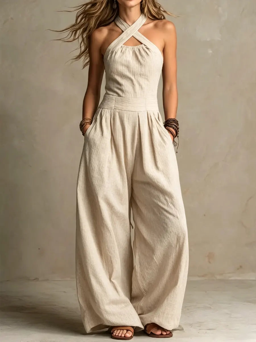 MARIANNE | Cross-neck jumpsuit with a waist panel