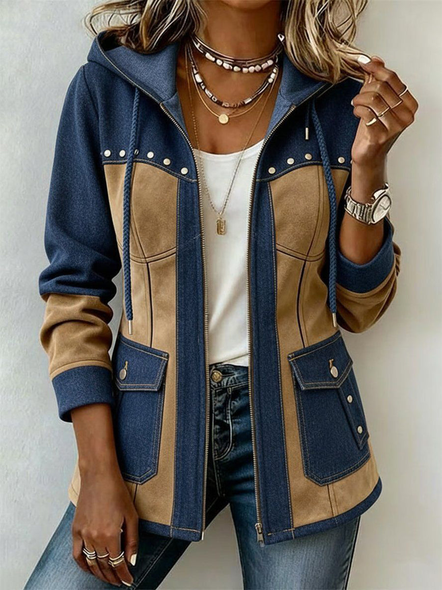 MOIRA | Studded two tone hooded jacket