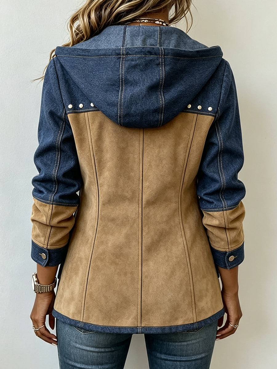 MOIRA | Studded two tone hooded jacket