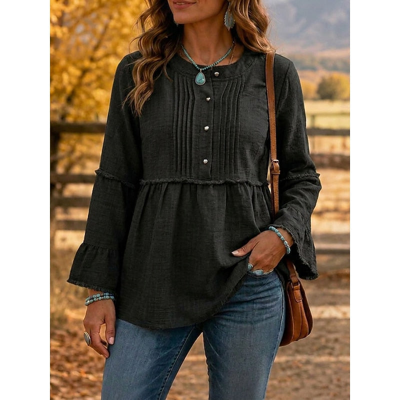CONSTANCE | Pleated peplum with flared cuffs