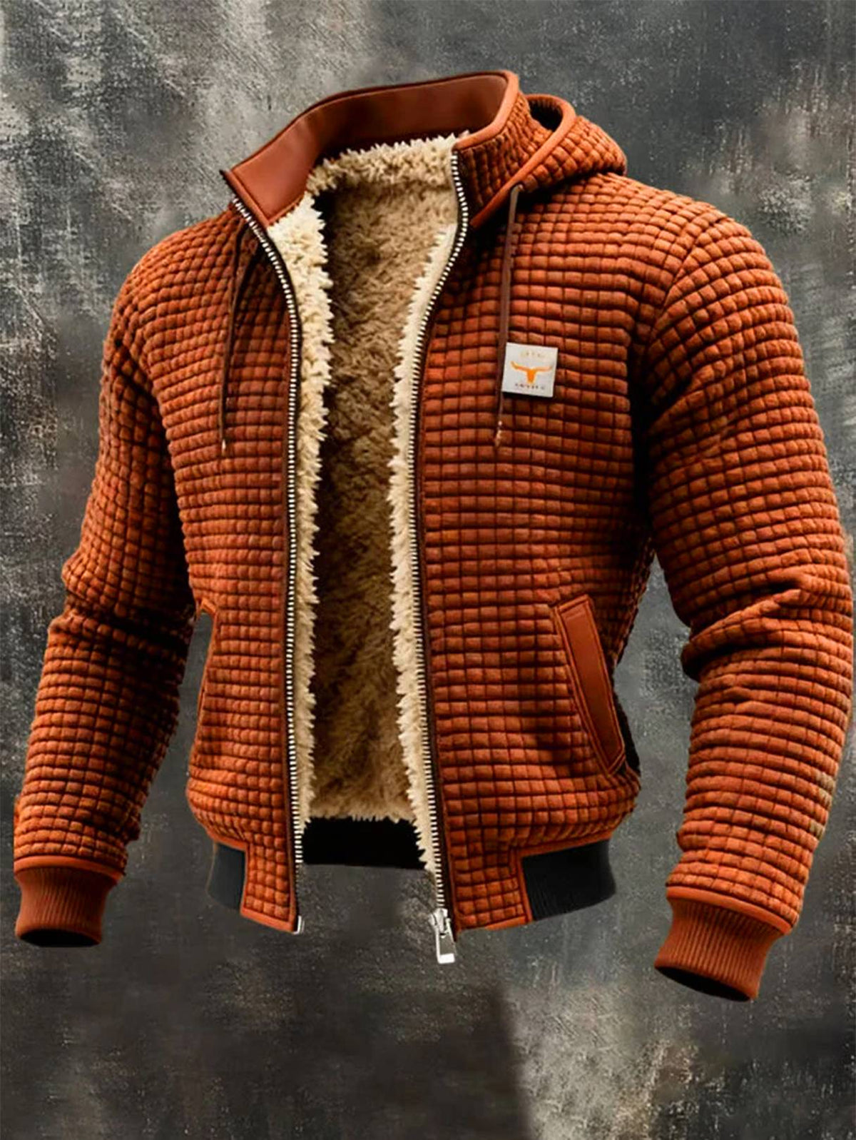 EAMON | Hooded waffle jacket with full zip