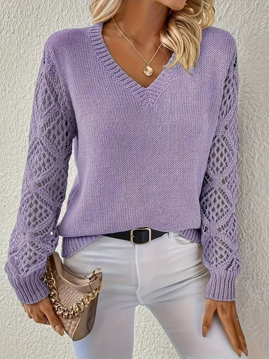 ADELINE | Knit pullover with open weave sleeves