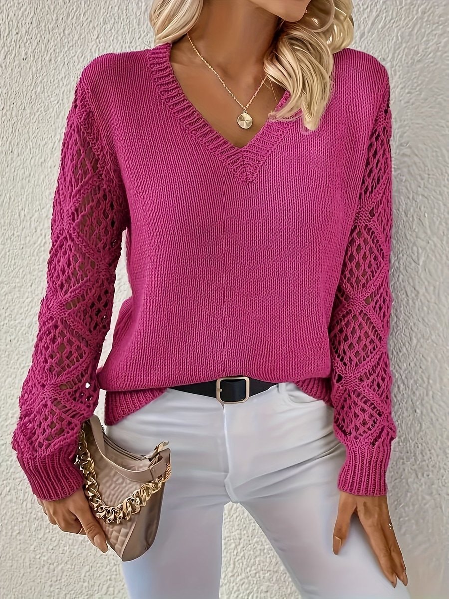 ADELINE | Knit pullover with open weave sleeves