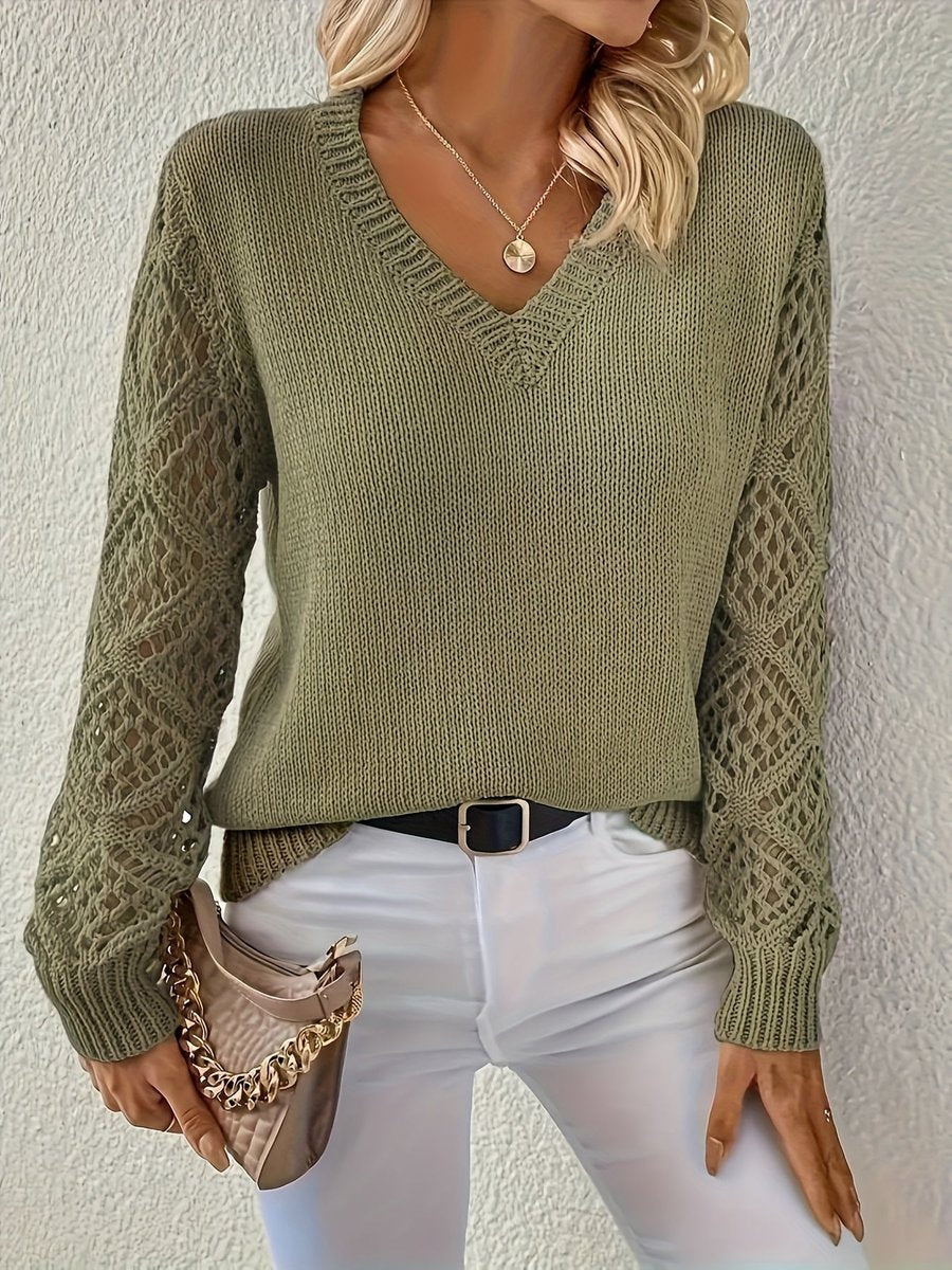 ADELINE | Knit pullover with open weave sleeves
