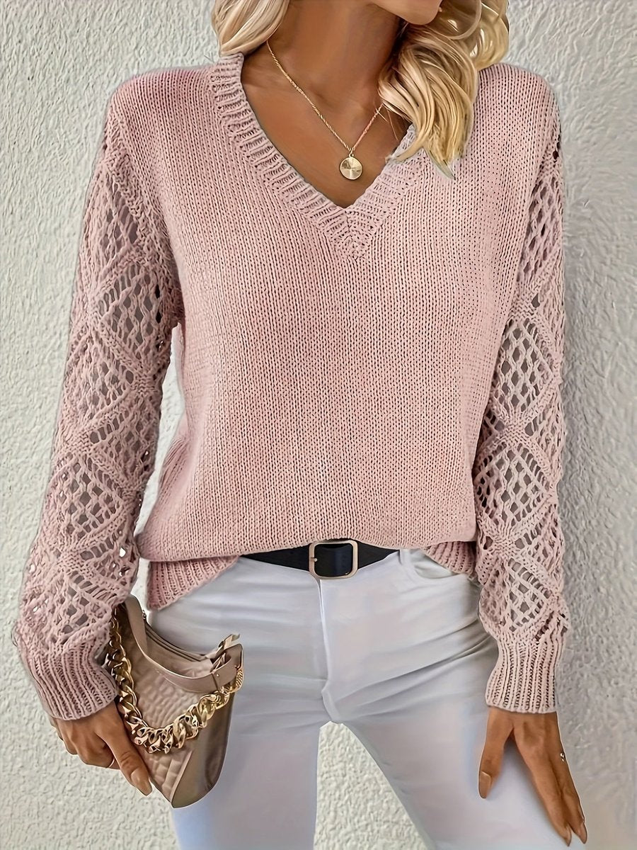 ADELINE | Knit pullover with open weave sleeves